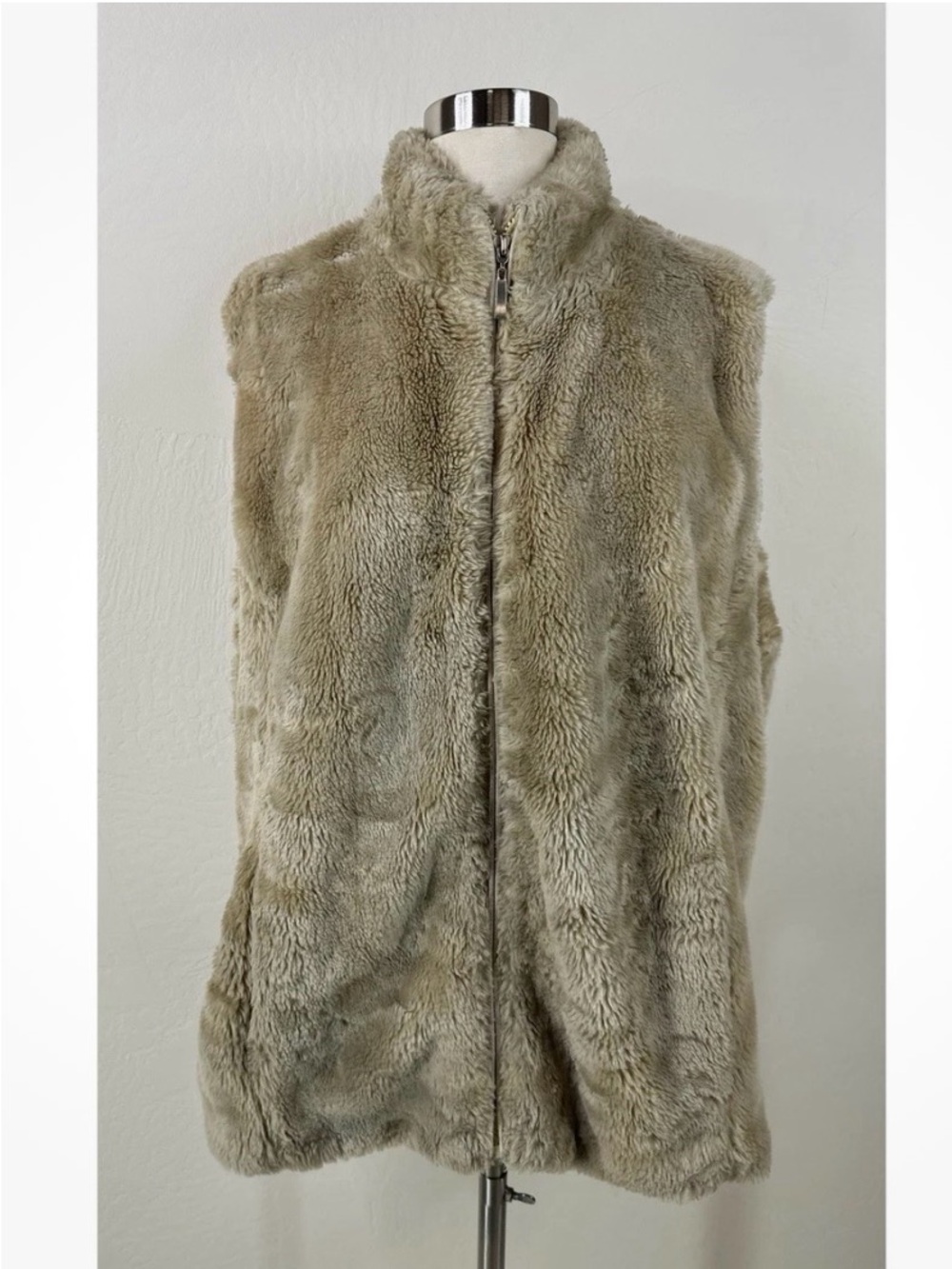 Coldwater Creek Faux Fur Zip-Front Vest in Taupe